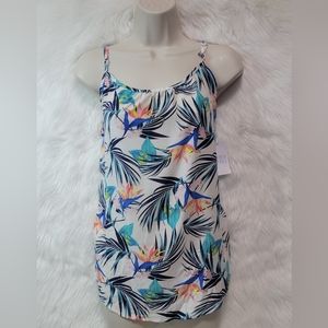 Time And Tru WScoop satin feel Cami Shirt S Tropical Print light flowy spring